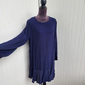 NWT Gap Navy Blue V-Neck Long Sleeve Shift Dress Boho Minimalist Style Ruffle M